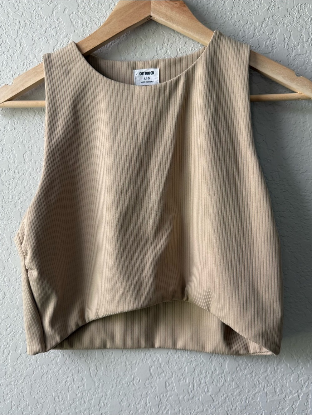 Cotton On Ribbed High-Neck Crop Tank in Light Beige